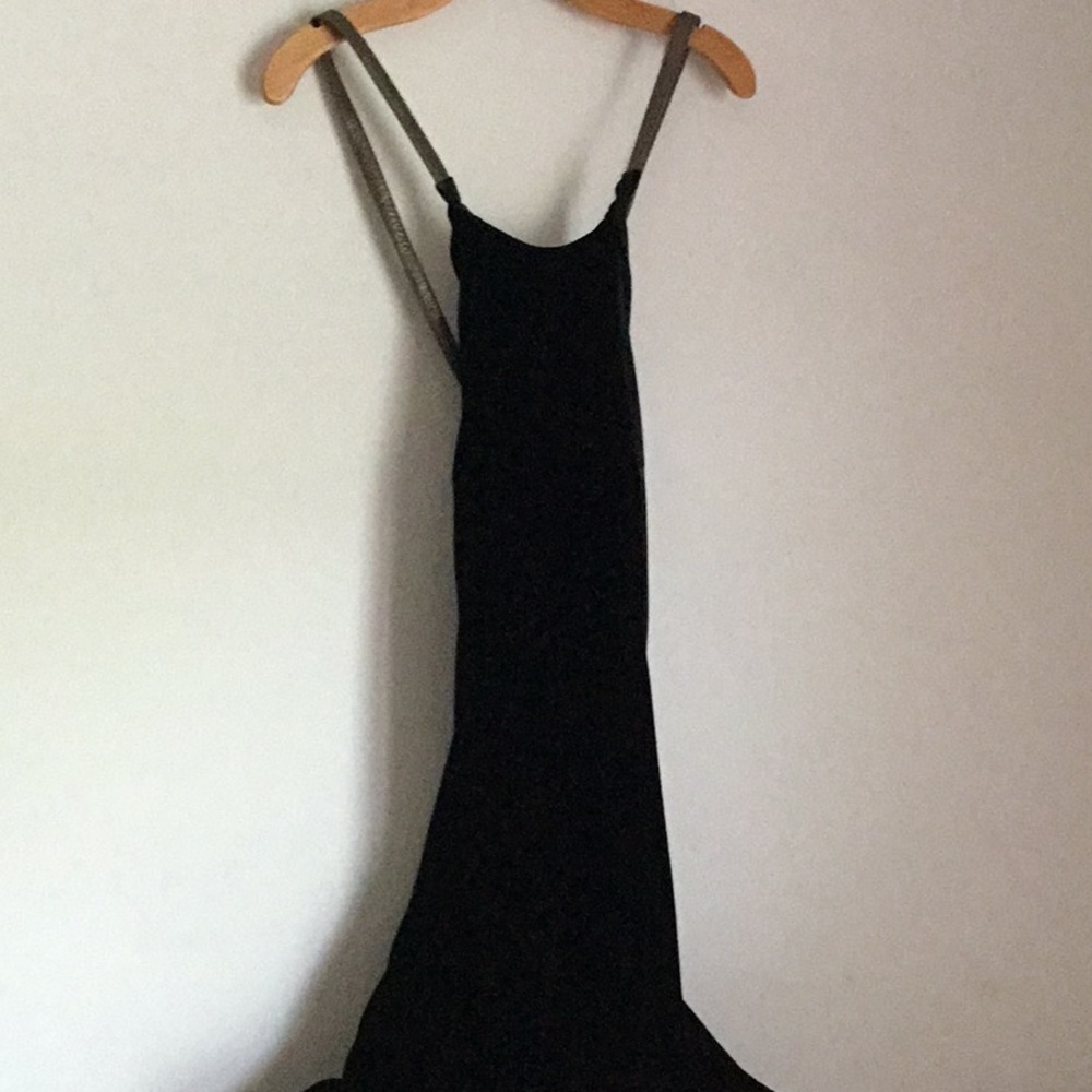 Dress black velvet/gold straps/ zipper size 6